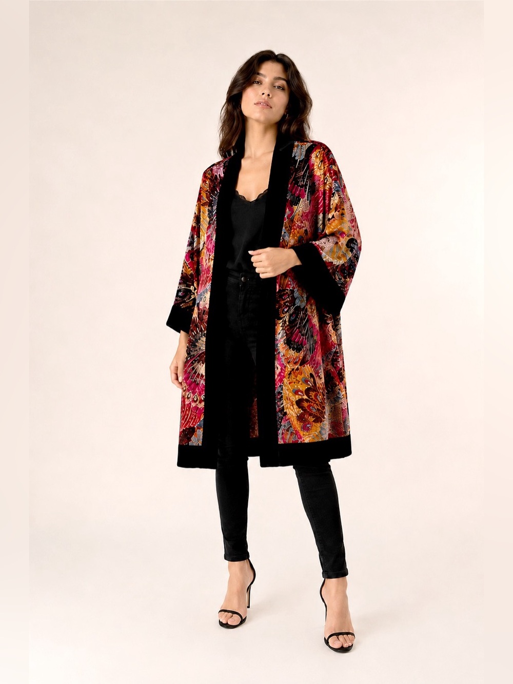 🦚 Chico’s Travelers Velvet Peacock Kimono | Size M | Gorgeous Burnout Velvet 🦚